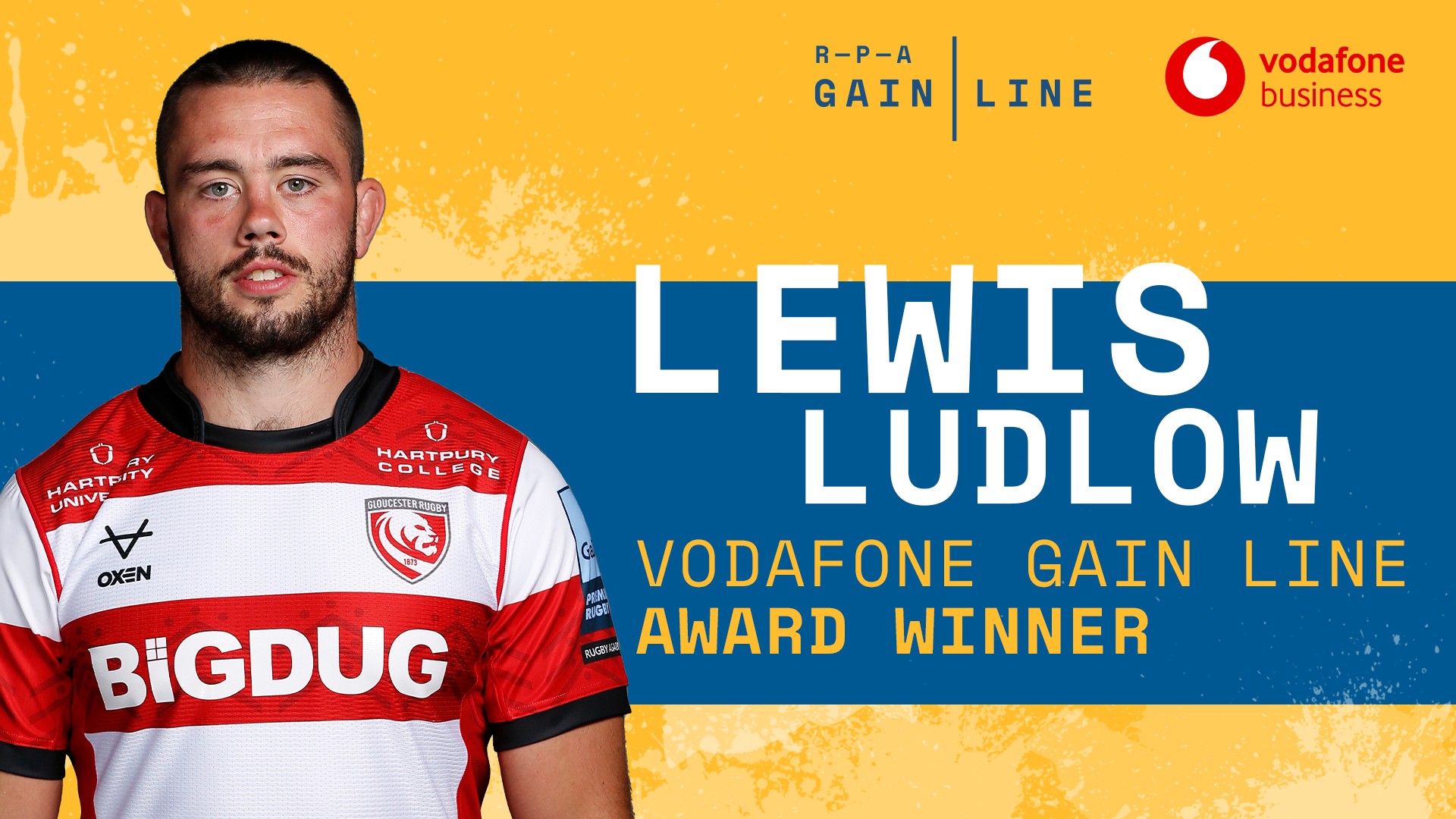 Gloucester Rugbys Lewis Ludlow wins second Vodafone Business Gain Line Award for 2021/22 Season The RPA
